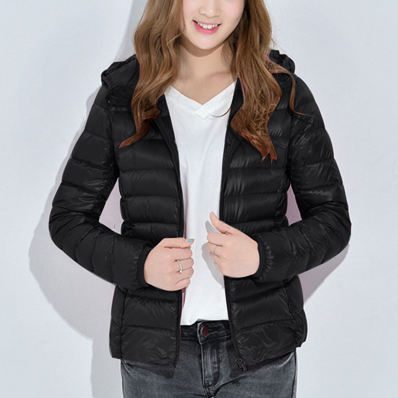 RKSTN Doudoune Femme Mode Hiver Couleur Unie Légère à Capuche