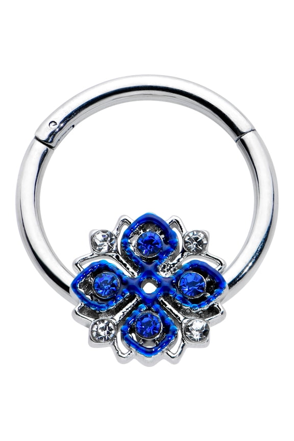 16G Steel Hinged Segment Ring Seamless CartilageEmbellished Cross Nose Hoop 3/8