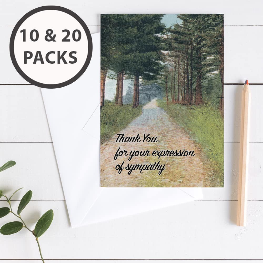 Wooded Path Funeral Sympathy Thank You Greeting Cards | 20 Pack Bulk Set (4X6)