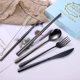 thumbnail image 2 of Juego de cubiertos de acero inoxidable de 6 piezas, juego de cubiertos portátil reutilizable, juego de utensilios de viaje, incluye palillos, cuchillo, tenedor, cuchara, pajita, cepillo de limpieza, JAMW Sencillez, 2 of 5