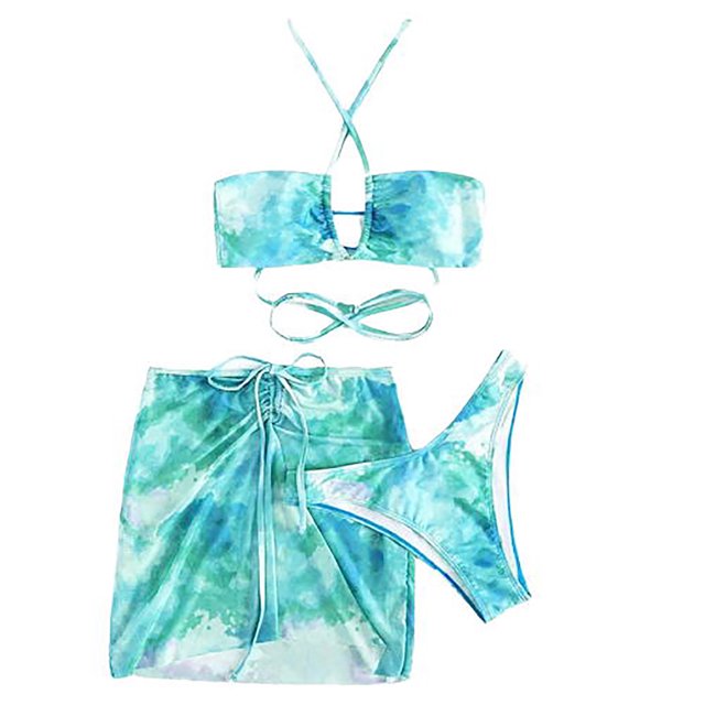 Traje de baño de 3 piezas con cintura alta y tirantes cruzados para mujer Fridja nalpqowj51359