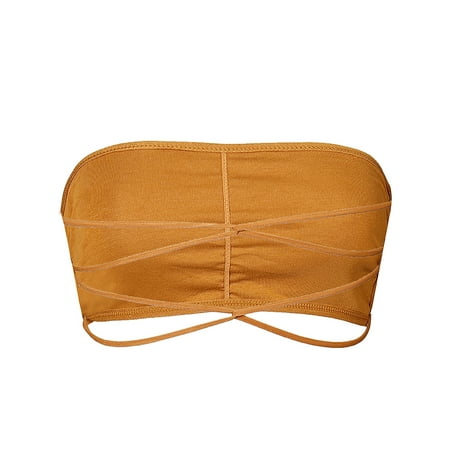 

OVTICZA Womens Stretchy Strapless Bandeau Seamless Bandeau Crop Tube Top Bra Strapless Bandeau Bra Yellow Free Size
