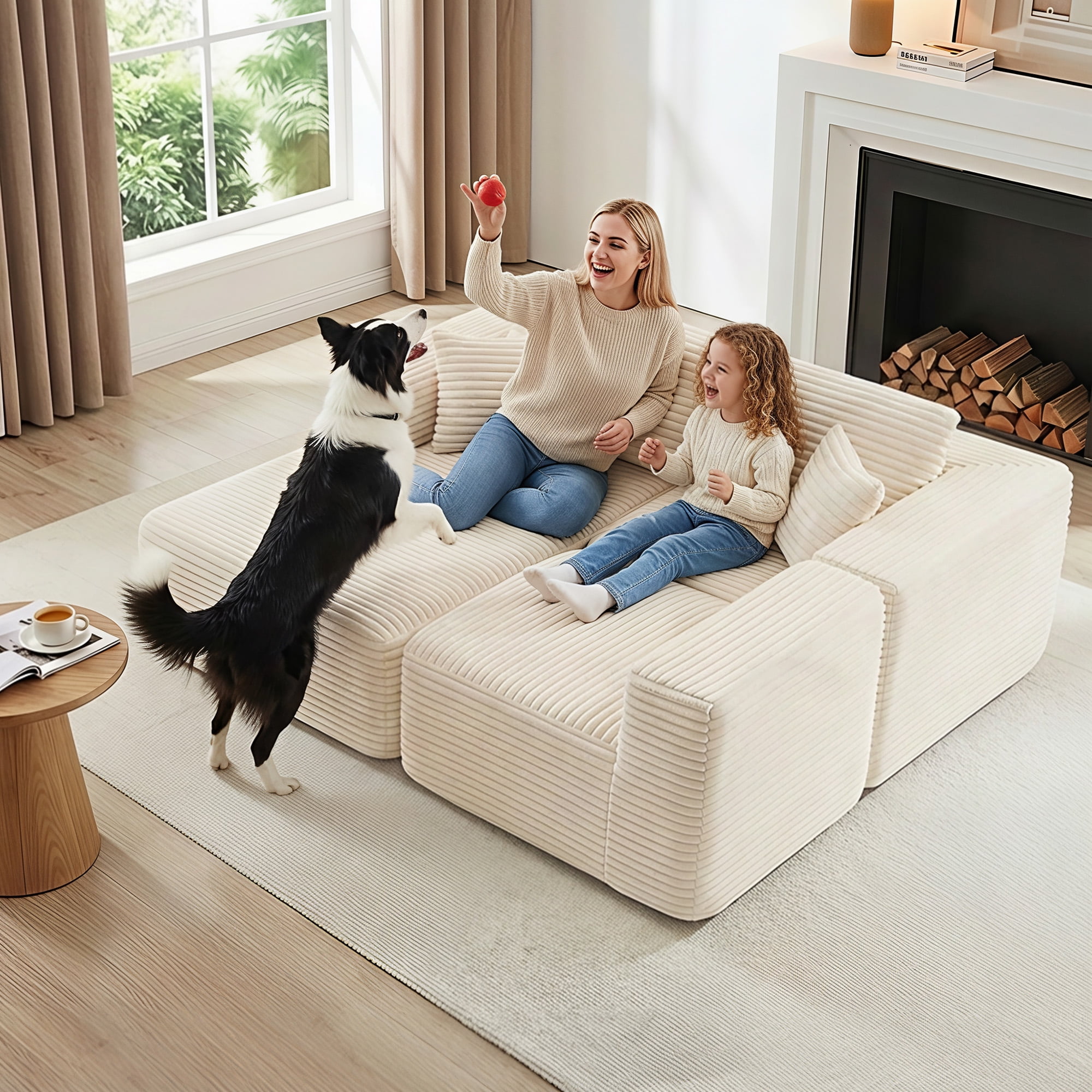 MAYEERTY 104 in Corduroy Modular Sofa, Compressed Boneless DIY Zero-Assembly Sofa, for Living Room & Small Apartment, Beige