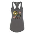 thumbnail image 2 of Wild Bobby Worship While You Wait Sunflower Pink and Yellow Inspirational/Christian Women Racerback Tank Top, Dark Grey, Medium, 2 of 6