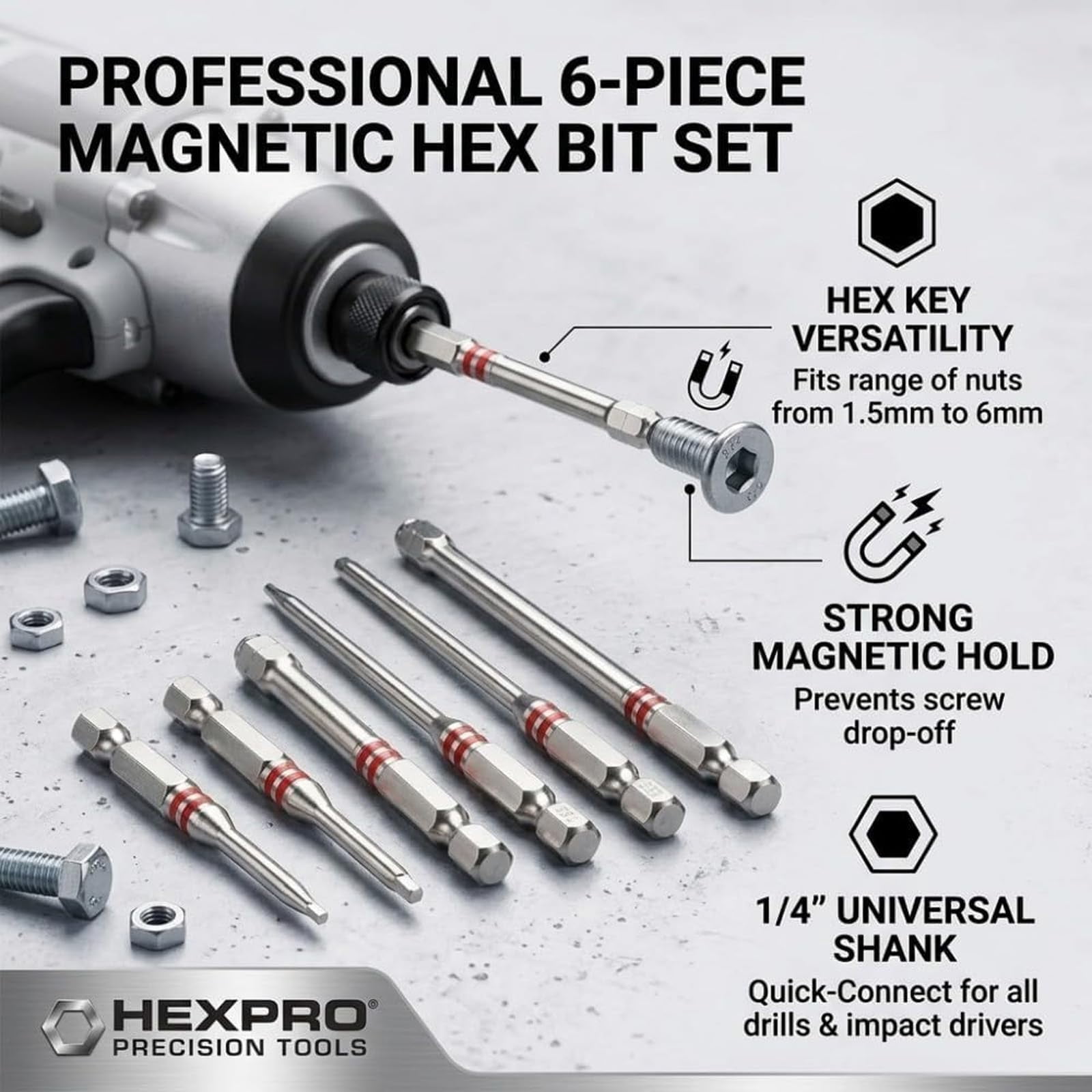 Pagoda Hex Screwdriver Bit Set, Magnetic Pagoda Hex Bits, 6-Piece Pagoda-Shaped Drill Bit Set, High-Magnetic Screwdriver Drill Bit Set for Electric Drill Wrench DIY Repair