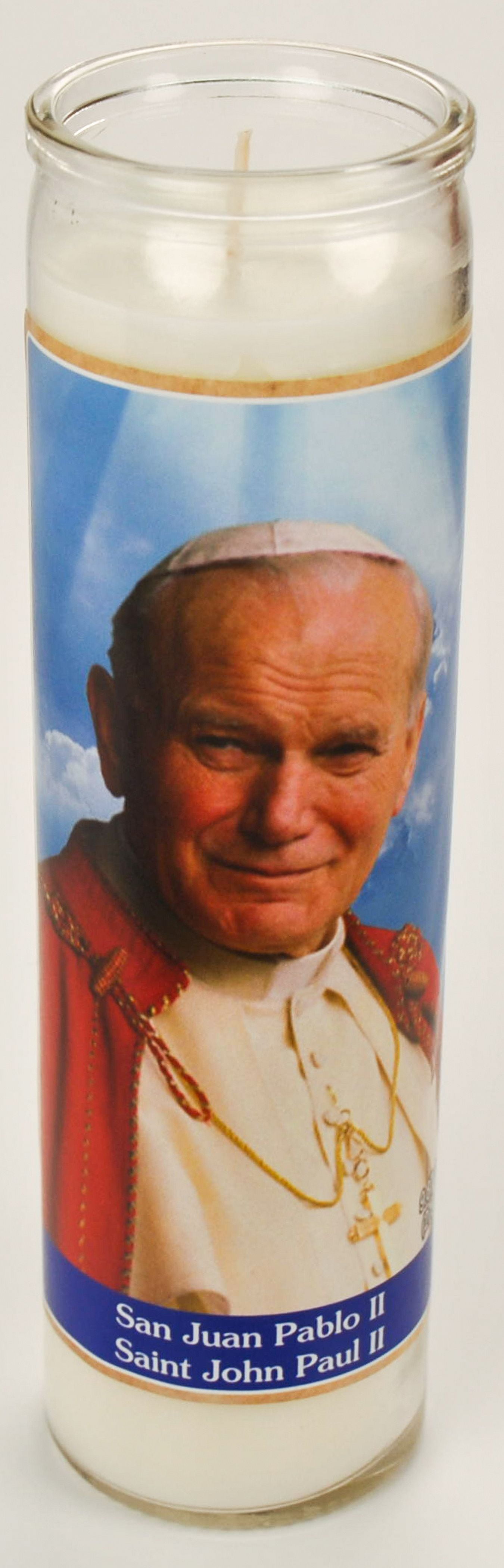 (4 pack) Prayer Candle John Paul II White Wax, 8 Inch