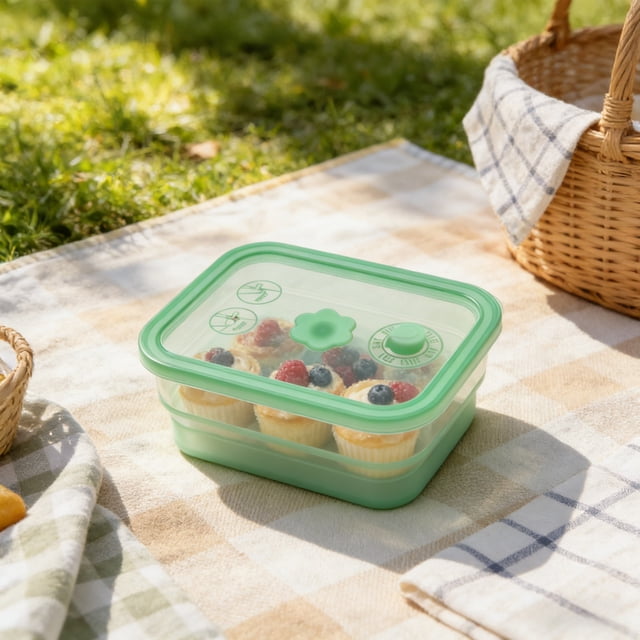 Silicone Food Storage Container Foldable Collapsible Food Dispensing Box | Leakproof Bento Lunch Box with Exhaust Tap | Microwave Safe Meal Prep Container for Home Kitchen Outdoor Picnic Camping