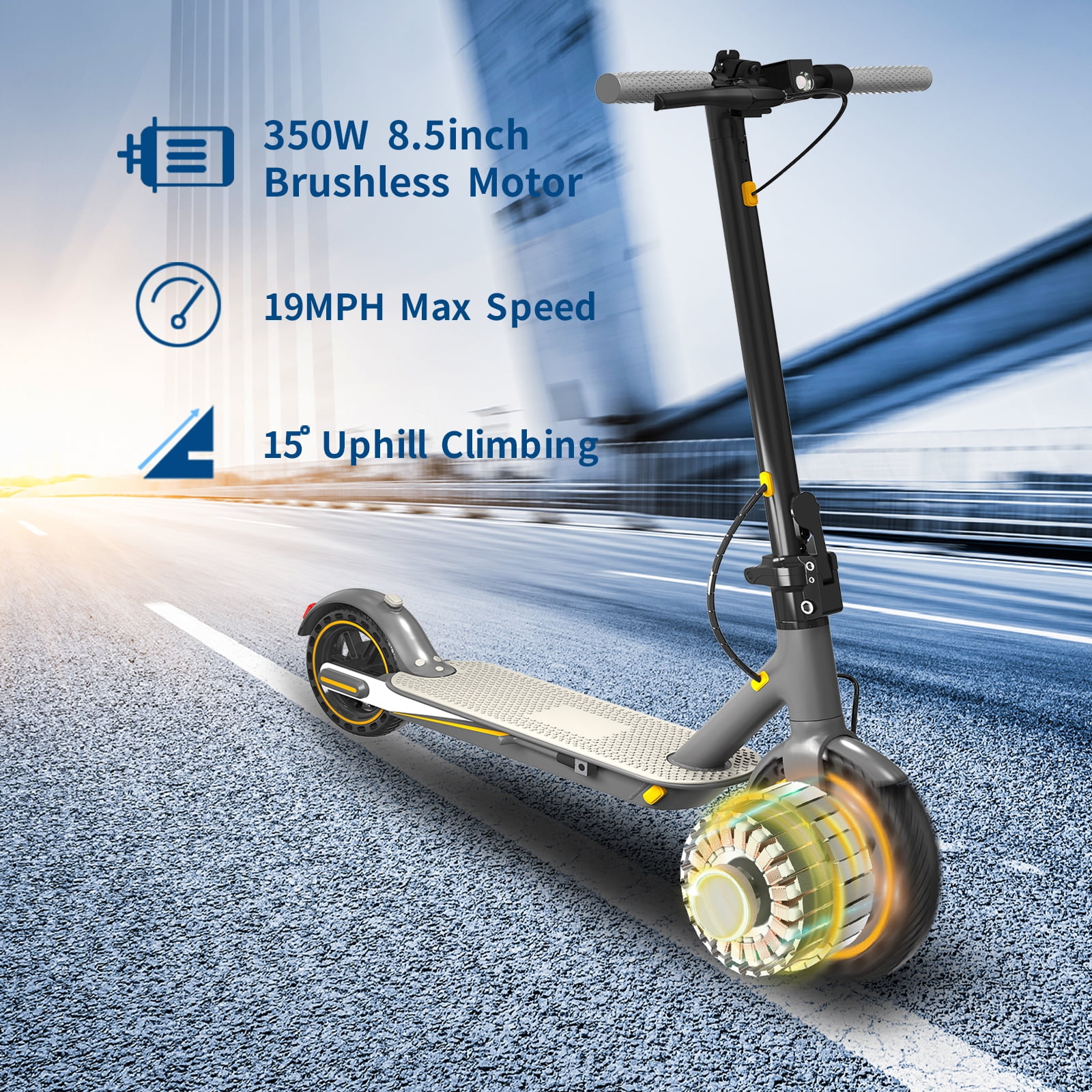 HiQiS Electric Scooter for Adults, Up to 19 MPH, 21 Miles Ranges, 350W Motor E-Scooter with 8.5" Tires, Foldable Escooter with Dual Braking and APP Control, UL Certified