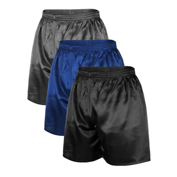 Spencer Men's Silk Satin Boxers Underpants Sleep Shorts Underwear, Pajama Bottoms for Men, 3 Pack
