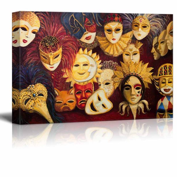 Colorful Ornate Traditional Venetian Masks In Oil Painting Style