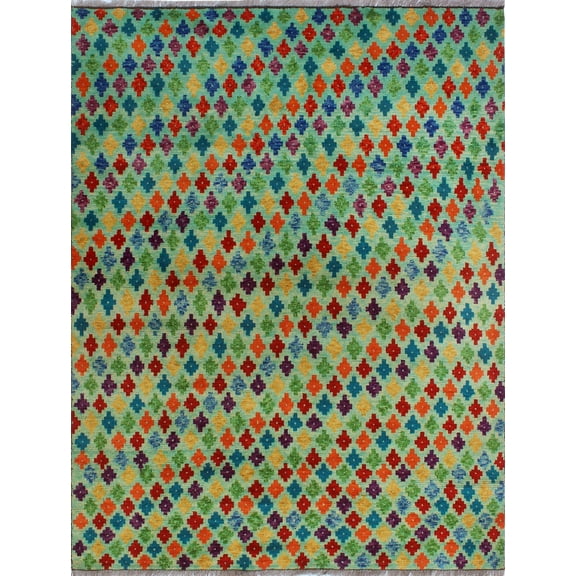 Balochi Akanke Lt. Green/Red Rug, 4'11" x 6'7"