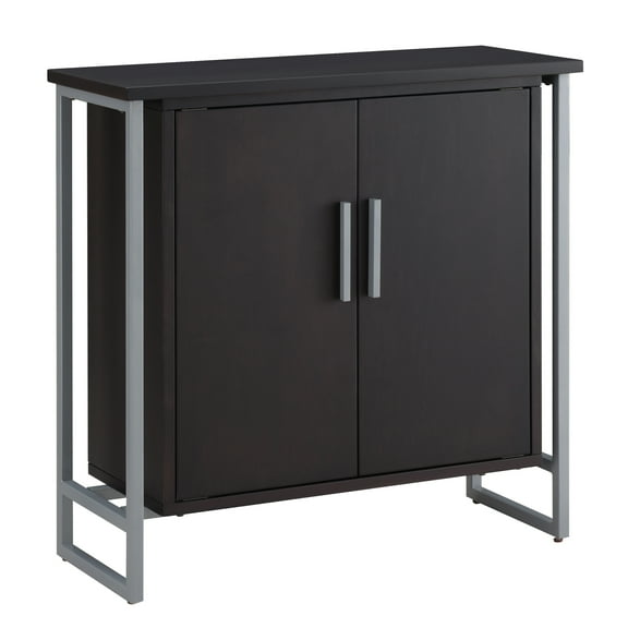 Leick Home Talia Mixed Metal and Wood Foyer Cabinet with Adjustable Shelf in Black/Satin Nickel