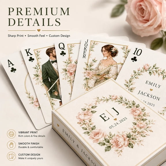 Custom Poker Playing Cards Personalized Photo Name Date Deck with Square Corners Gift Box for Wedding Party Family Game Night