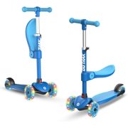 KS3 Kids Kick Scooter, LED Lighted Wheels, Adjustable Height Handlebars and Removable Seat, Lean-to-Steer & Widen Anti-Slip Deck, 3 Wheel Scooter for Kids Ages 2-8 and up to 100 Lbs