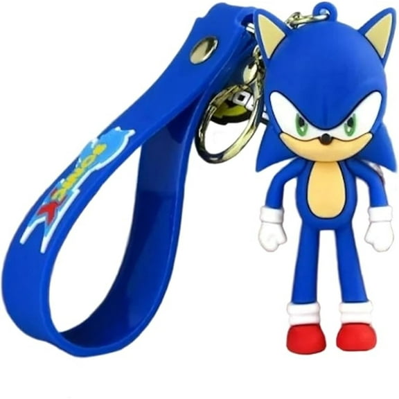 Anime Sonic Figure Keychain Keyring with Strap and Clip, Blue, 1 count