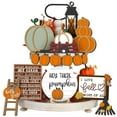 thumbnail image 5 of Fall Tiered Tray Decor Set Thanksgiving Decorations Autumn Pumpkin Leaves Rustic Farmhouse Fall Decor Autumn Harvest Decorative Trays Wooden Tabletop Signs for Home Kitchen(Rustic Style), 5 of 5