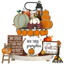 Fall Tiered Tray Decor,Fall Decorations For Home,Thanksgiving Decoration Autumn Pumpkin Leaves Rustic Farmhouse Fall Decor Autumn Harvest Decorative Tray Wooden Tabletop Sign For Home Kitchen(Orange)