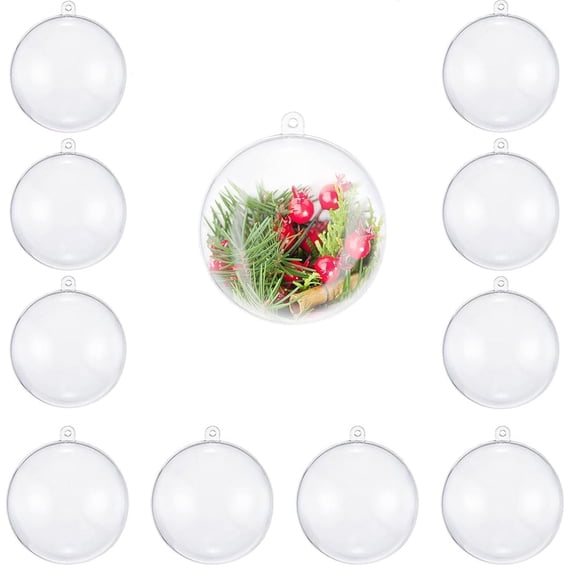 Clear Plastic Fillable Christmas Ornaments Balls DIY Shatterproof Tree Ornaments,Happon 10 Pcs 2.36inch Christmas Craft Balls for Christmas Eve, Holiday, Wedding, Birthday, Home, Party Decoration