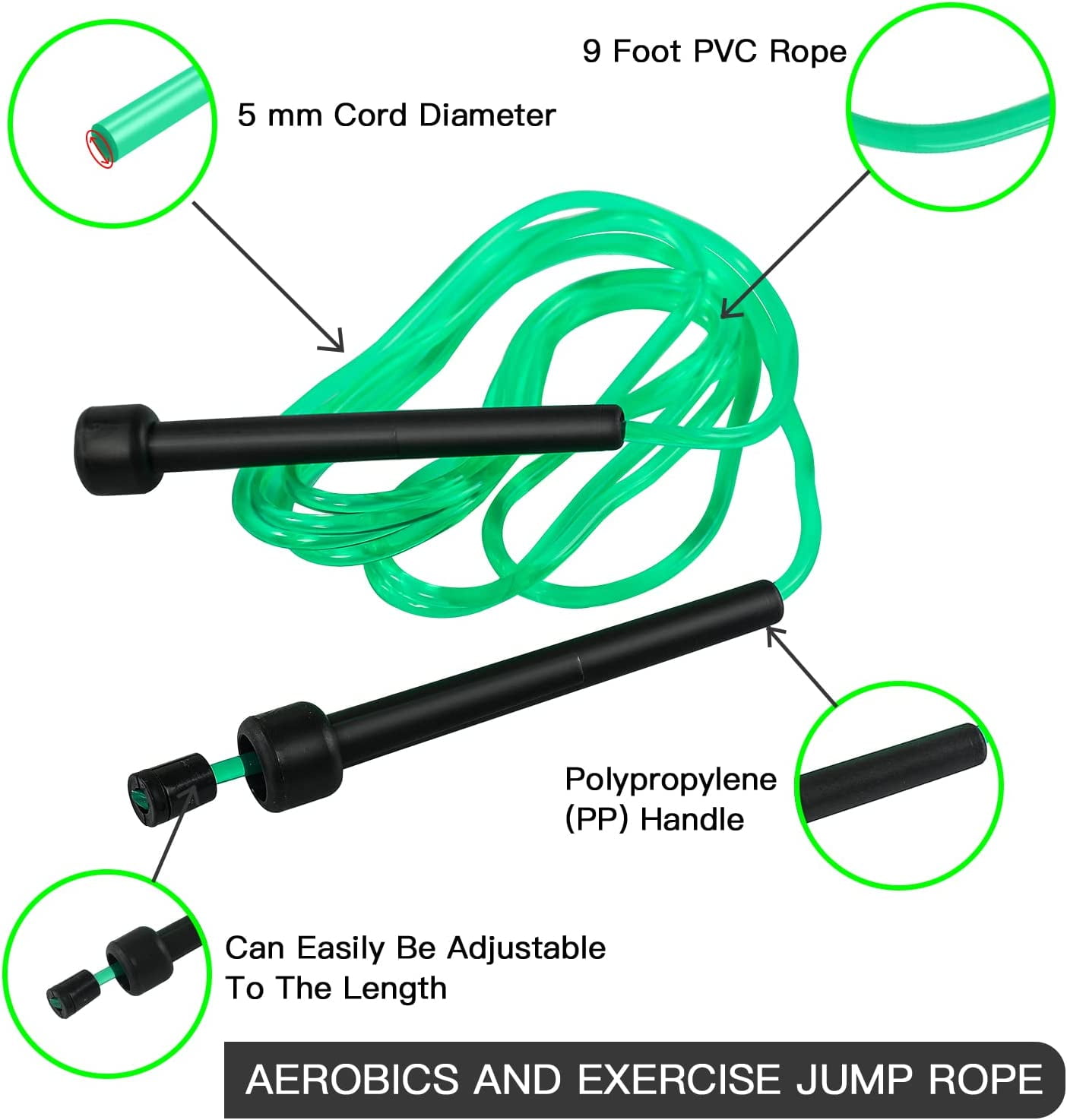 Pack PVC Jump Rope for Cardio Fitness - Versatile Adjustable Skipping Rope for Women Men Kids, Speed Jump Rope for Exercise,9 Feet