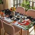 thumbnail image 3 of Black Christmas Table Cloths for 3 Foot Rectangle Tables, Santa Elk Gifts Snowflake Winter Xmas Tree Patio Waterproof Elastic Fitted Tablecloths, Washable Rectangular Table Cover for Camping, 3 of 8