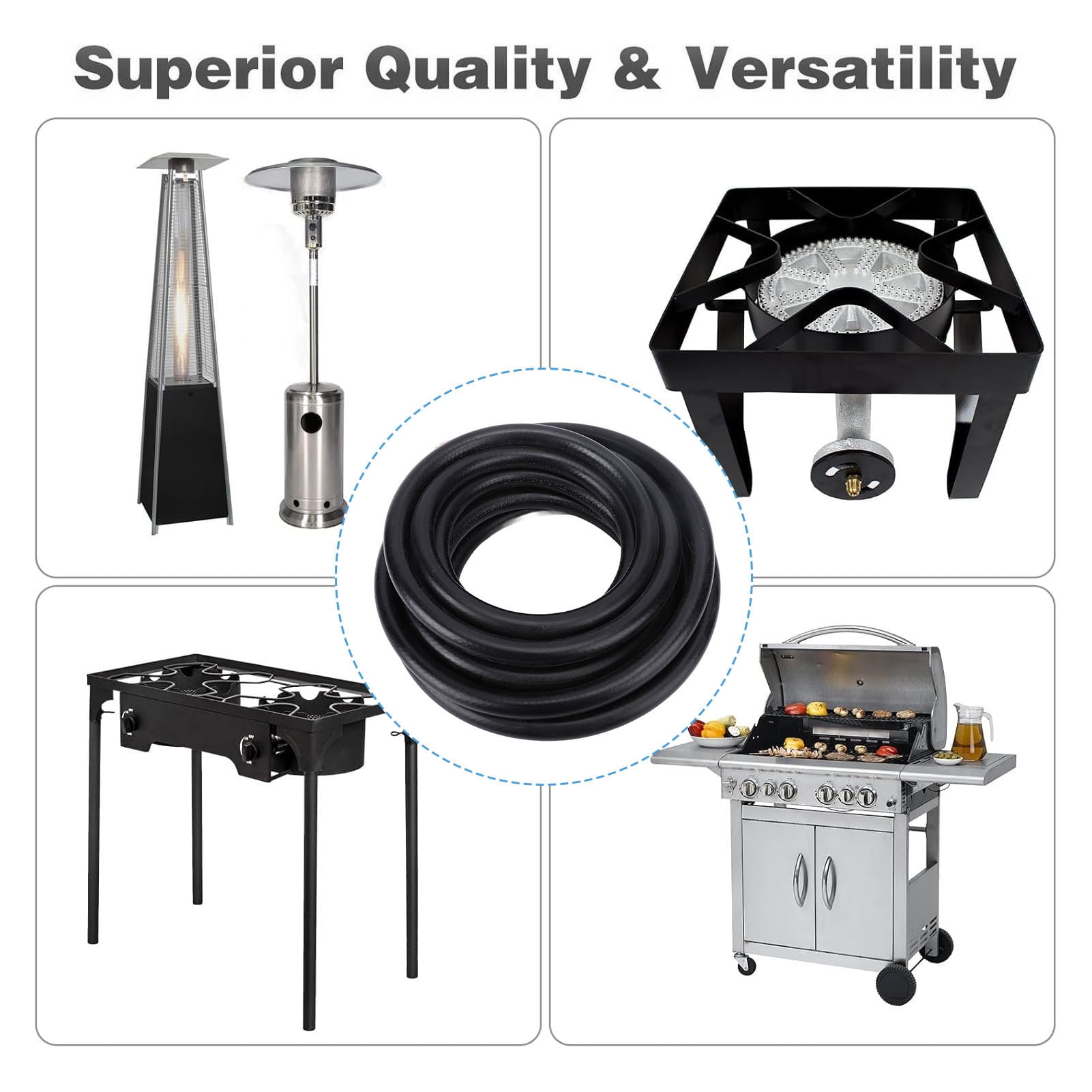 BIMZUC High Pressure Propane Gas Line Extension Hose QCC1 1lb to 20lb Tank Converter 20ft / 6.1m RV Grill Fire Pit Heater Connector 3/8in Female to 1/8in MNPT Fitting