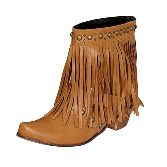 UngA Sexy Boots for Women Women's Cowboy Boots Mid Calf Cowgirl Embroidered Western Pointed Toe Chunky Heel Pull On Knee High Boots Brown,7.5