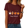 thumbnail image 2 of mgoYE Womens Halloween T Shirt Fall Spooky Season Doodle Graphic Short Sleeve Autumn Tops Blouse Womens Shirts(Wine,3XL), 2 of 7