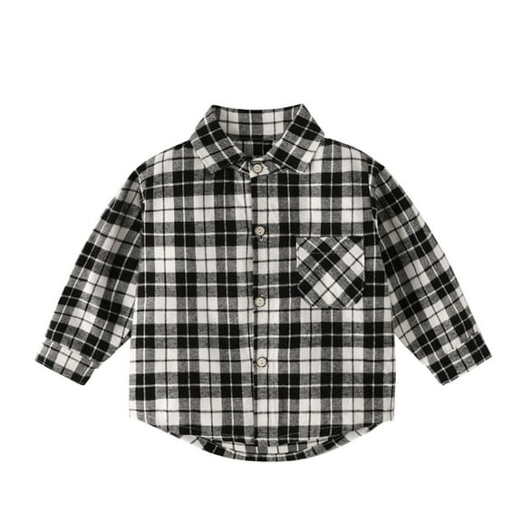 SERTG Kids Plaid Button Down Shirt Long Sleeve Collared Spring Fall Stylish Versatile Classic Plaid Top for Children 4-6 Years(Black,9 Years)