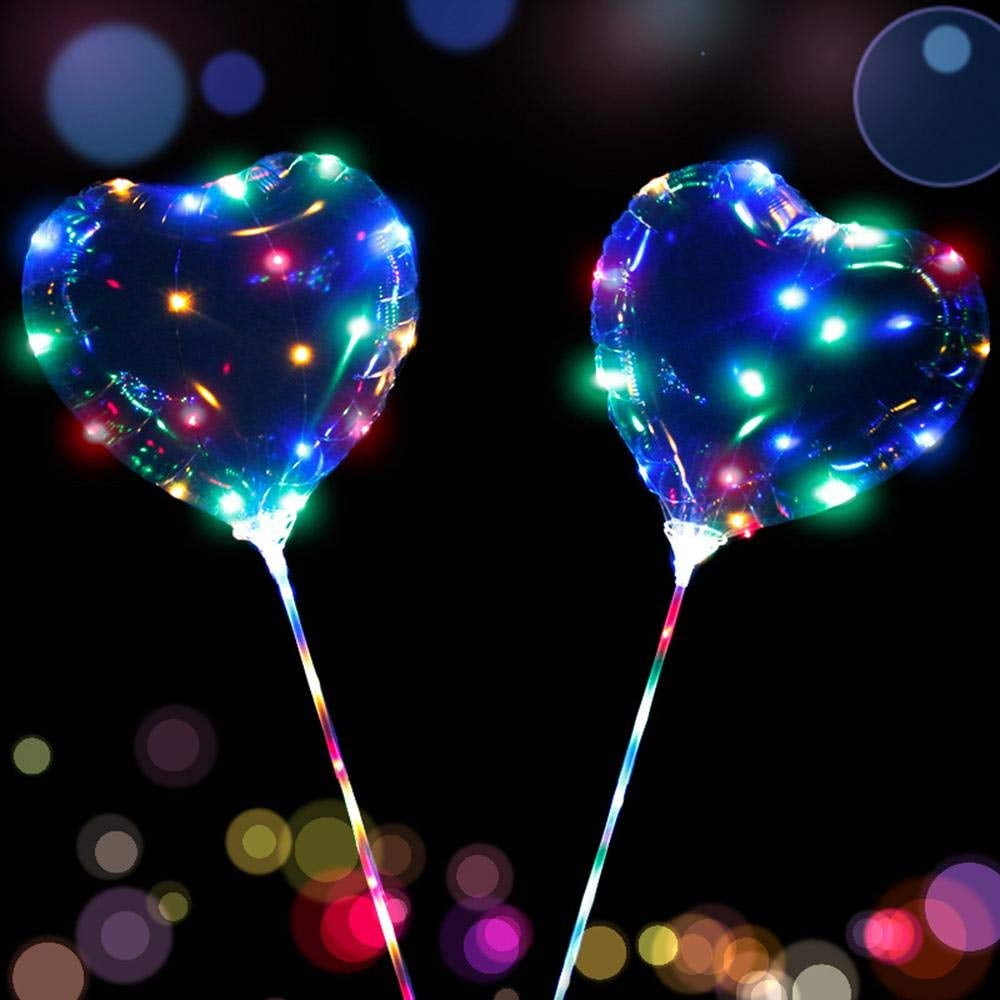 6 Pack Of 18 Led Lights Colorful Heart Balloons Clear Latex Light Up