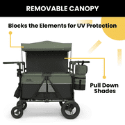 Jeep Wrangler Deluxe 4 Seater Stroller Wagon by Delta Children - Premium Quad Stroller Wagon for 4 Kids with Convertible Seats, Adjustable Push/Pull Handles, Removable Canopy & Flat Fold, Black/Green