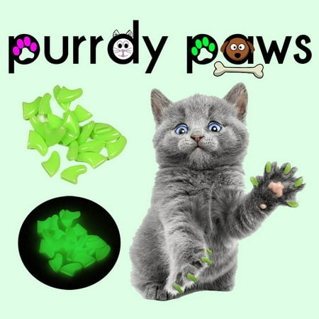 6 Month Supply - Purrdy Paws Ultra Glow Soft Nail Caps for Small Cats Claws - Extra Adhesives