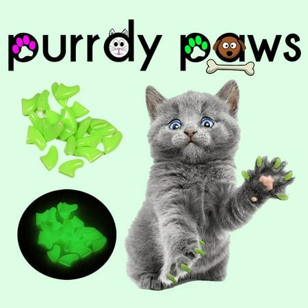 - 6 Month Supply - Purrdy Paws Ultra Glow Soft Nail Caps for Small Cats Claws - Extra Adhesives