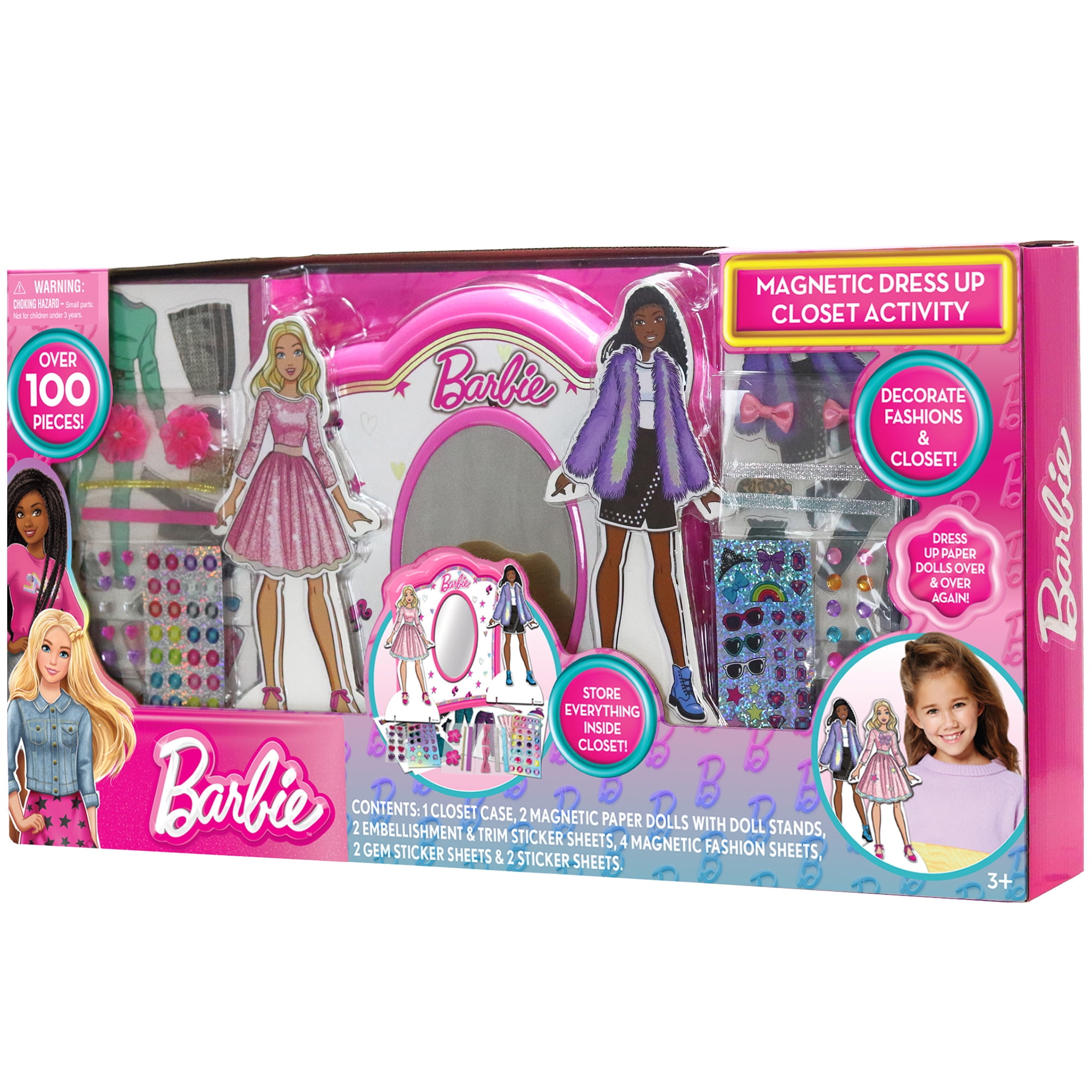 Barbie: Magnetic Dress Up Closet Activity - Fashion Design Playset, Mix & Match Accessories, Decorate & Display, Pink Closet Storage Case, Kids 3+