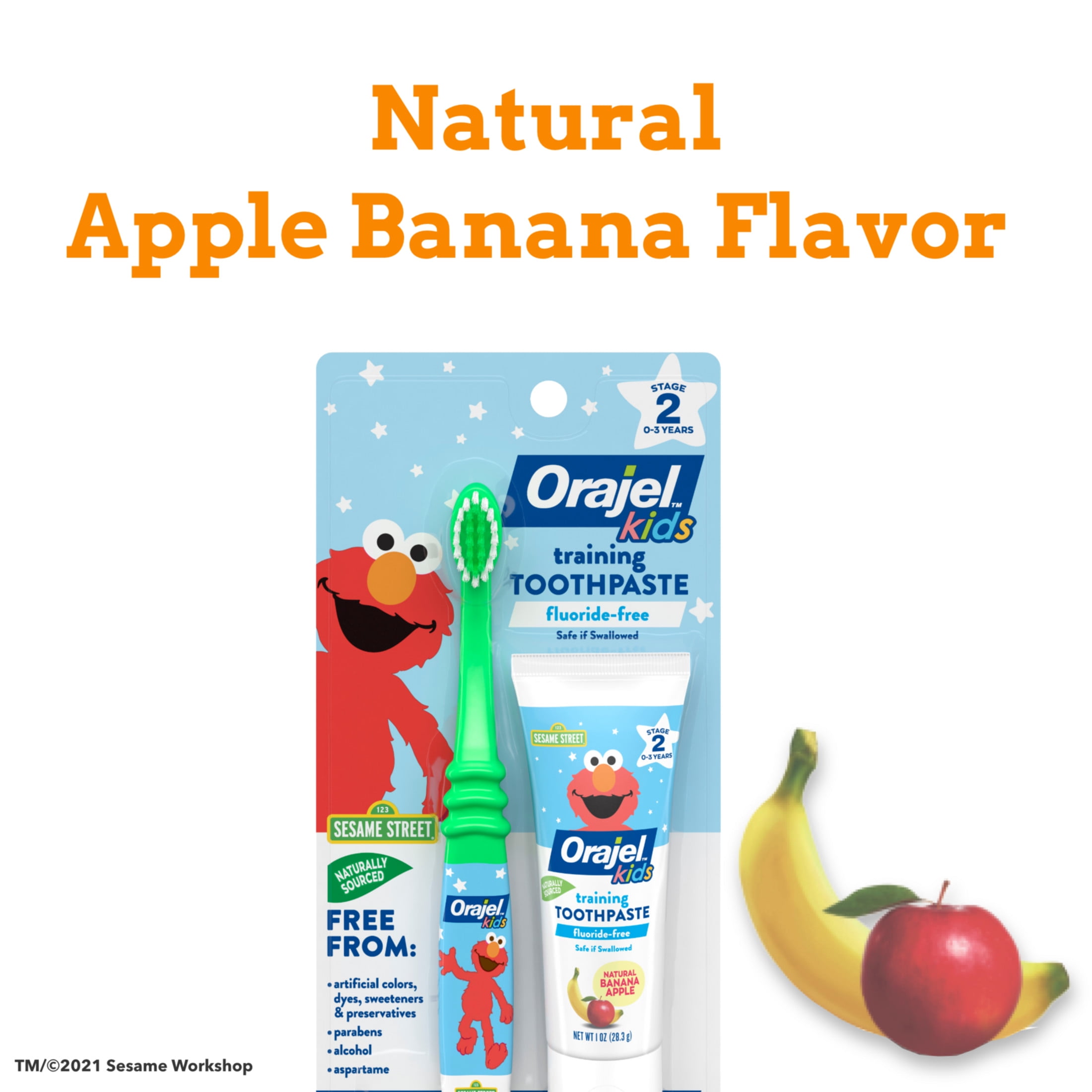 Orajel Kids Elmo Training Toothpaste Fluoride-Free, 1 Toothbrush, 1 Toothpaste 1oz; #1 Pediatrician Recommended Fluoride-Free Toothpaste*