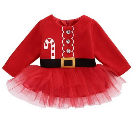 

LAPA Baby Girl Christmas Long Sleeve Crew Neck Dress Newborn Print Zip Button A-Line Dresses