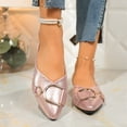 thumbnail image 2 of Rokment Women's Metallic Ballet Flat Dressy Shoes Elegant Fashion Casual Leather Buckles Pointed Toe Slip on Walking Loafers Bridal Glitter Dress Shoe Spring Fall Pink Size 9, 2 of 7
