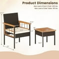 thumbnail image 3 of Costway 3 PCS Wicker Furniture Set with Acacia Wood Tabletop Armrests Cushions for Backyard, 3 of 10