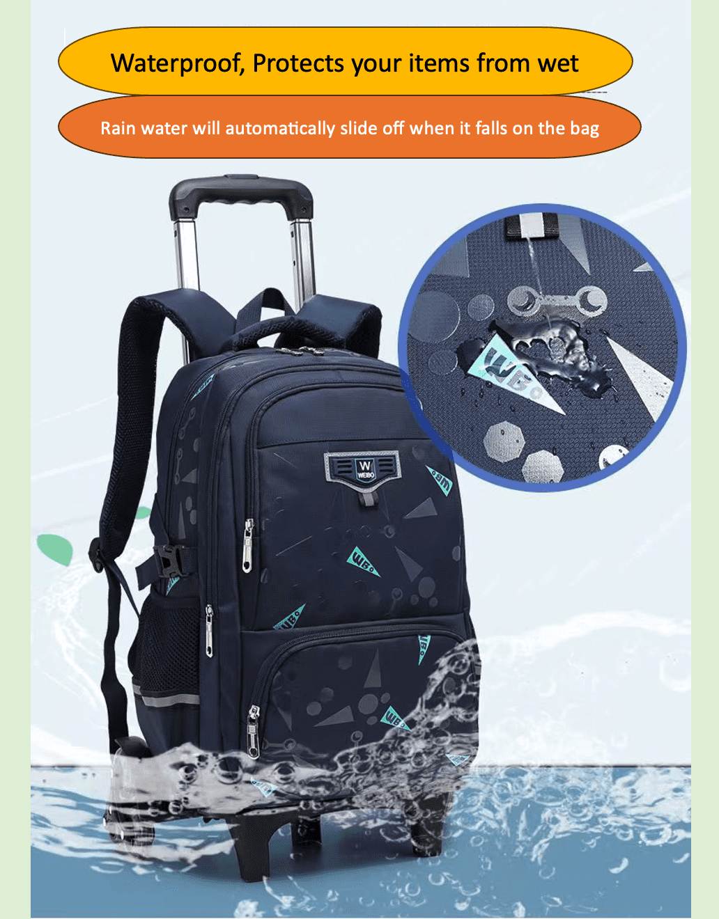 Wadan 6-Wheels Rolling Stylish School Bag Set 18-inch Shoulder Backpack with Lunch Bag & Pen Pouch - All in One-for Boys/Girls