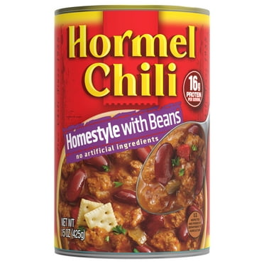 HORMEL Chili Homestyle Canned Chili with Beans, Shelf-Stable, 15 oz Steel Can
