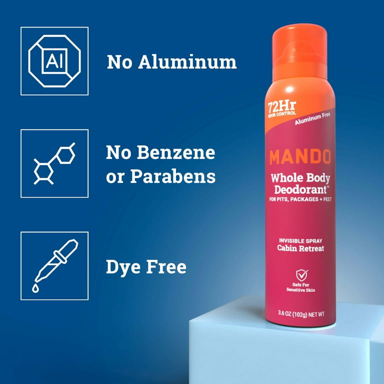 Mando Whole Body Men’s Deodorant - Invisible Spray Deodorant - Aluminum Free - Cabin Retreat - 3.6oz