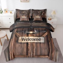 Castle Fairy Old Barn Door Bedding Comforter Set 7 Pieces for Boys Girls,Rustic Farmhouse Full Bedding Set Lightweight,Lodge Cabin Fitted Sheet Flat Sheet,Breathable Home Decor,Reversible