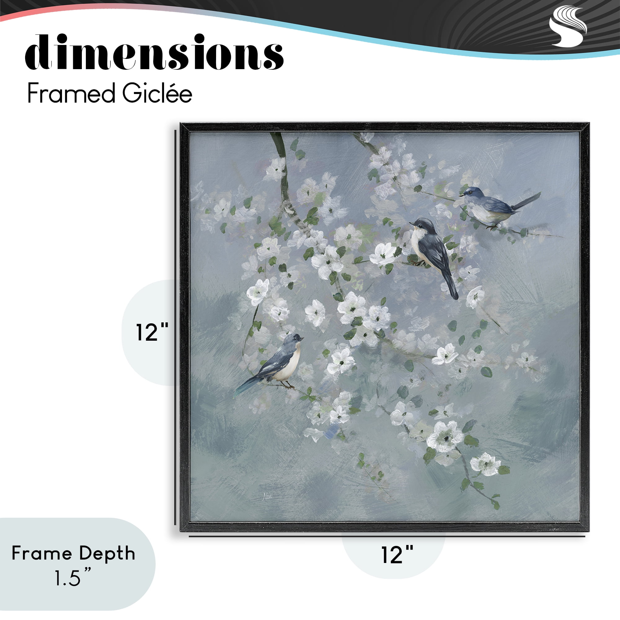 Stupell Industries Serene Birds on White Blooms Black Framed Giclee Art, design by Nan