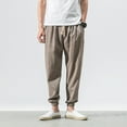 thumbnail image 2 of Men's Hop Harem Joggers Linen Drawstring Elastic Waist Baggy Drop Crotch Casual Sweatpants Trousers, 2 of 4