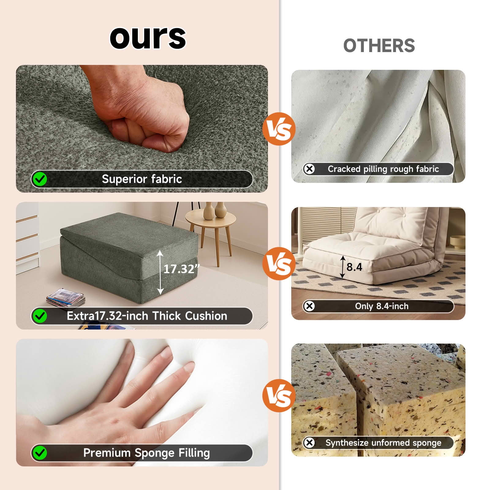 MAYEERTY High-Density Sponge Foldable Tatami Sofa Bed Multi-Use Lounge Chair No Assembly