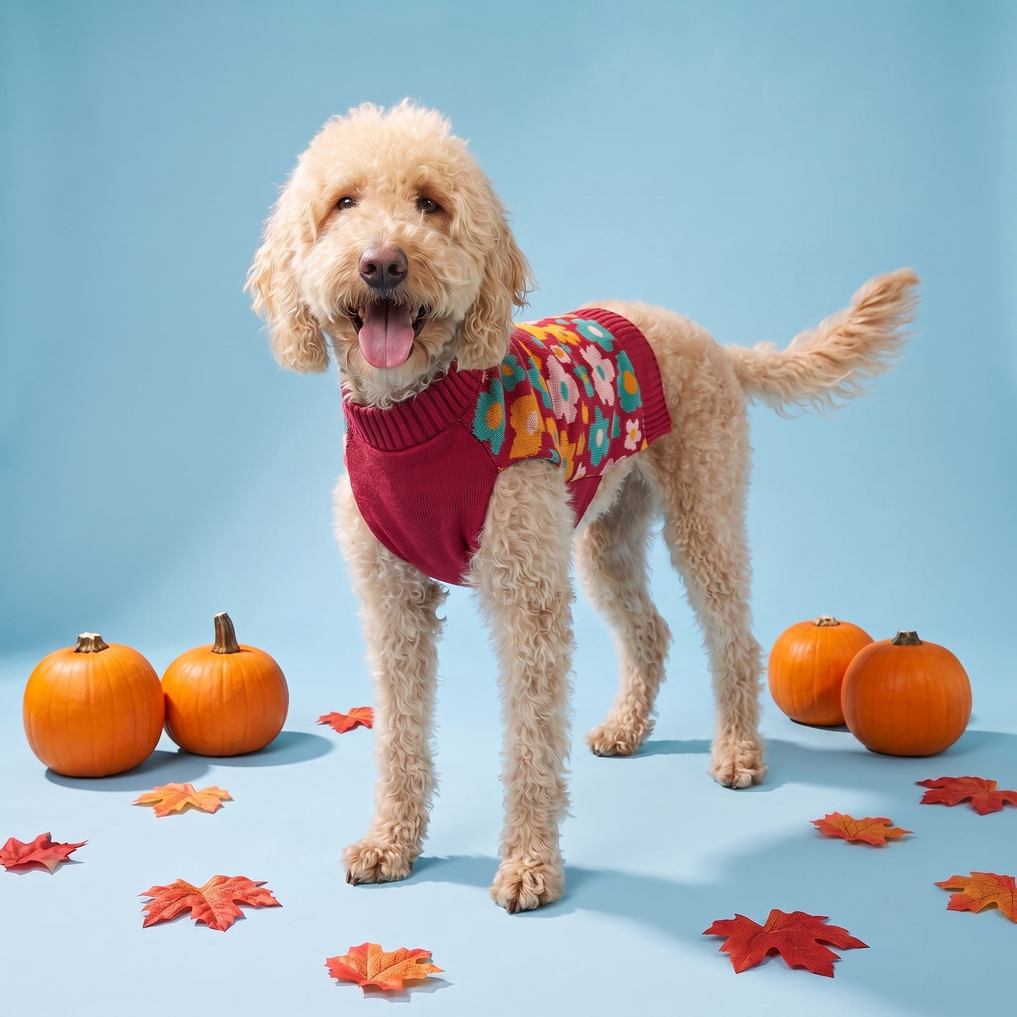 Vibrant Life Sweater for Dogs, Fall Flowers, Red and Yellow, M