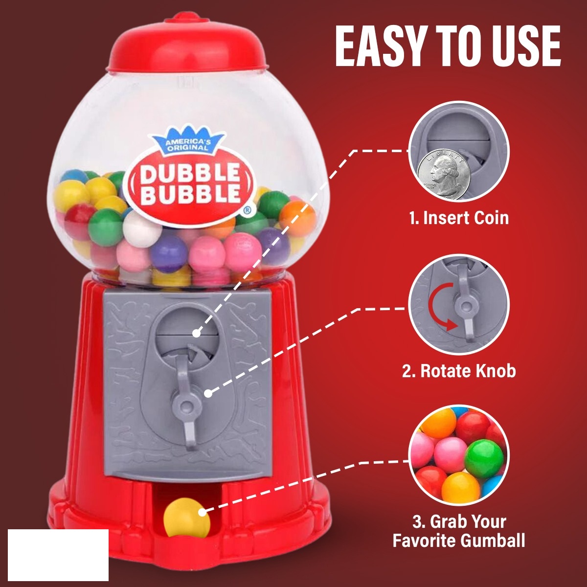 Joyabit Coin Operated Gumball Machine Toy Bank Dubble Bubble Classic Style Multi-color Solid Print Party Favors, with 45 Gum Balls 45 Count - image 4 of 9