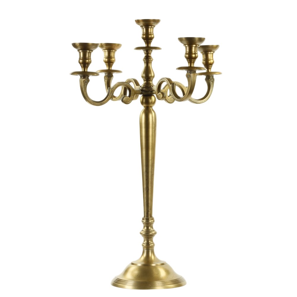 Koyal Wholesale Vintage Gold 5 Arm Metal Candelabra, 30", Candle Holder