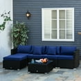 thumbnail image 2 of Outsunny 6 Pieces Outdoor PE Rattan Wicker Patio Furniture Sofa Set with Thick Cushions, Deluxe Garden Sectional Couch with Glass Top Table, Black and Dark Blue, 2 of 10