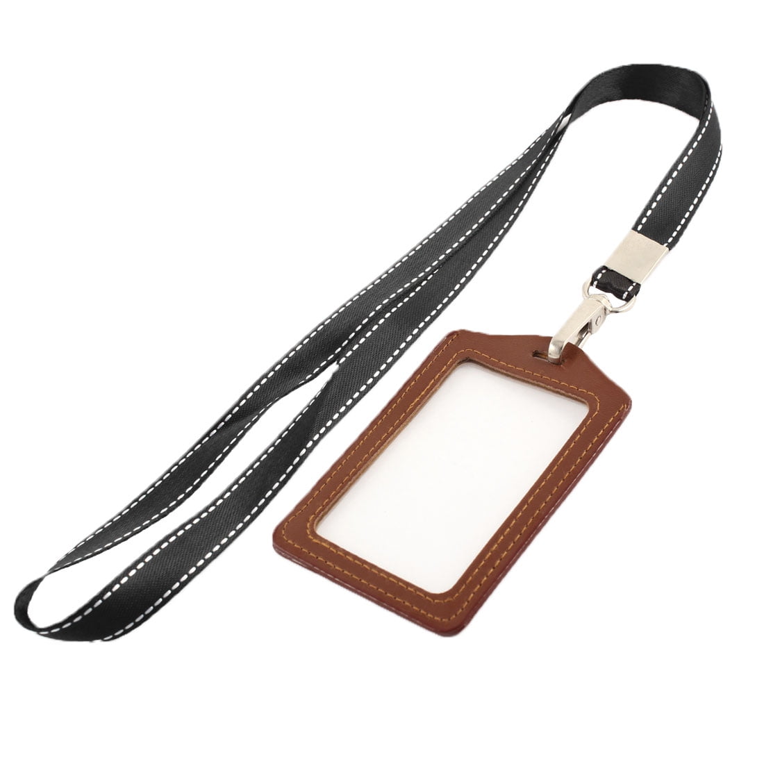 Business Leather ID Card Badge Holder Horizontal+Neck Strap Lanyard Clear Black 