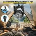 thumbnail image 5 of Camping Fan Rechargeable, Real 10000mAh Battery Powered Portable Fan with LED Light and Hook, Battery Operated Fan 10-Inch, USB Outdoor Portable Fans for Travel, Fishing, Picnic, Beach, Black, 5 of 7